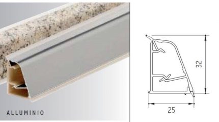Protección anti-escurrimiento para cubierta de cocina en ángulo Volpato "Alzatina 50/61" L=5000mm W=25mm H=32mm Aluminio Mate