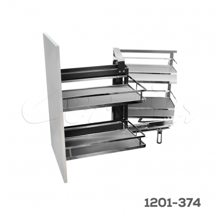 Esquina mágica izquierda "Nápoles" varilla plana cromada y piso melamínico con cierre suave W=900mm