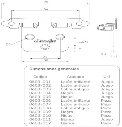 Bisagra para gabinete americano Cerrajes "Americana" latonada antiguo auto-cierre
