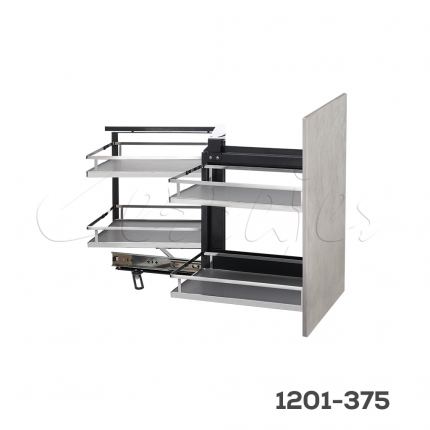 Esquina mágica derecha "Nápoles" varilla plana cromada y piso melamínico con cierre suave W=900mm