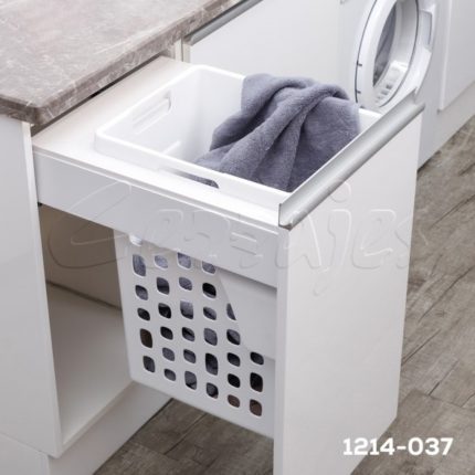 Cesto sencillo p/ropa Cerrajes "Laundry-Basic" W=450mm Blanco 48L c/corredera Ritma c/cierre suave