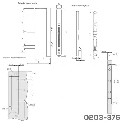 Colgador oculto LIKU para 25 mm con accesorios