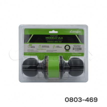 Manija de bola Modelo “Ula” Recámara/Entrada llave estándar/botón Negro mate