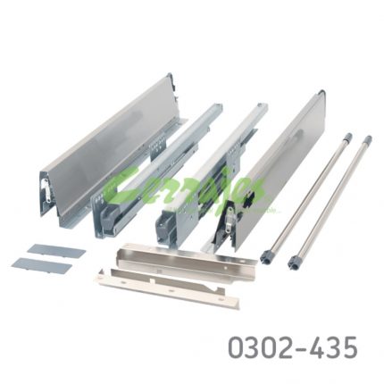 Corredera cajón cacerolero doble pared Cerrajes "Stetik" H=204mm L=500mm Acero inoxidable