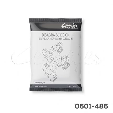 Bisagra con base enrasada Cerrajes "Gris L'" Ø=35mm cuello 15 48x6mm 110° niquelada autocierre H=4mm