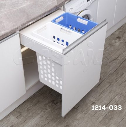 Cesto doble p/ropa blanca/color Cerrajes "Laundry-Combo-Frame" W=600mm blanco/azul 70L s/corredera