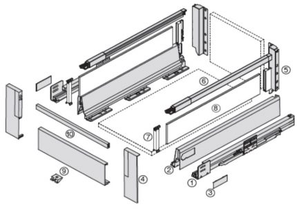 Cajón despensa interno Cerrajes "Ritma Cube" L=500mm gris Extensión total cierre suave