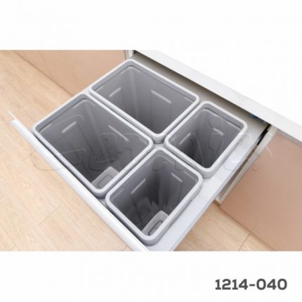 Bote cuádruple p/basura Cerrajes "Cargo-Trash" W=600mm Gris 72L corredera Ritma c/cierre suave