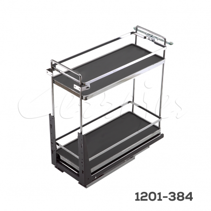 Botellero "Nápoles" varilla plana cromada y piso melamínico con cierre suave W=200mm