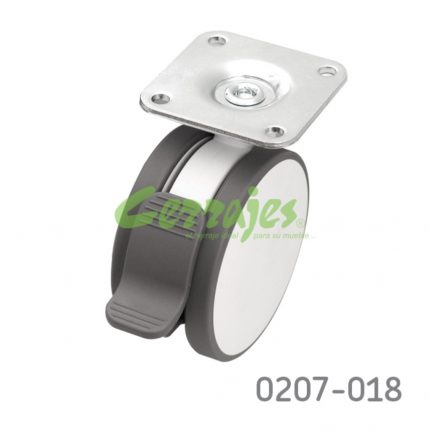 Rodaja para gabinete con freno placa 60x60mm Cerrajes nylos+poliuretano Ø=80mm blanco/negro 60Kg