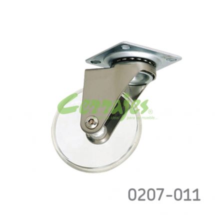 Rodaja para gabinete placa 60x60mm Cerrajes acrílico Ø=75mm transparente 40Kg