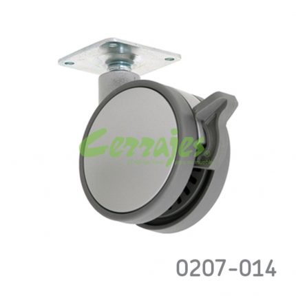 Rodaja para gabinete con freno placa 50x50mm Cerrajes nylon Ø=75mm gris 80Kg