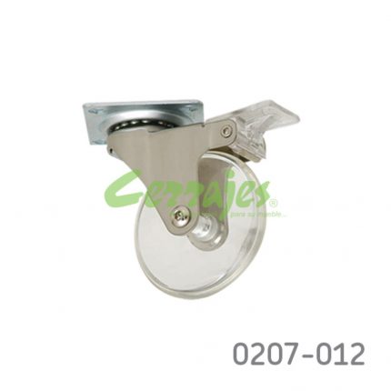 Rodaja para gabinete con freno placa 60x60mm Cerrajes acrílico Ø=75mm transparente 40Kg