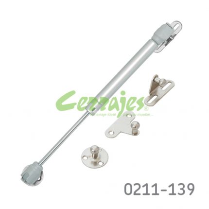 Pistón de gas para gabinete con enganches Cerrajes L=247mm Plata 80N