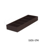 Bandeja porta-gafas 5 compartimientos, material sintético apariencia cuero, 150x410x50 mm