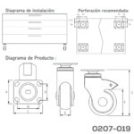 Rodaja para gabinete placa 92x75mm Cerrajes Polipropileno/termoplástico Ø=125mm blanco/gris 80Kg - Image 2